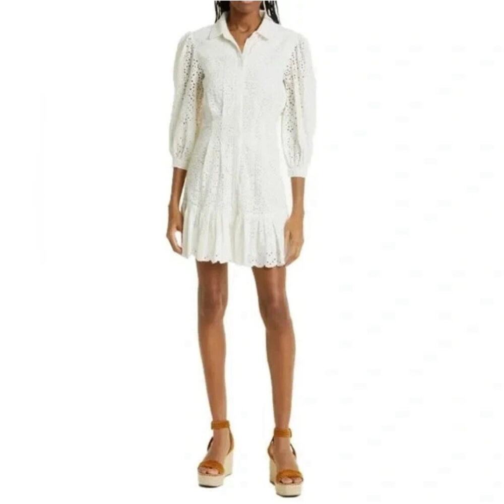 NEW Veronica Beard Kylan Eyelet Lace Cotton Mini Shirtdress White size 8 #D7035 - Picture 2 of 8